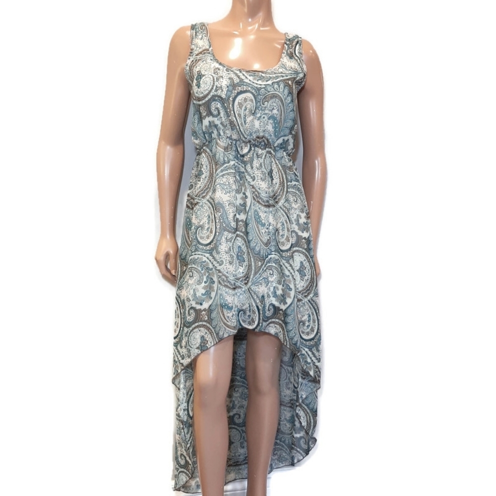 SWEET CLAIRE Paisley High Low Long Dress Sleeveless Womens Size Medium Green
